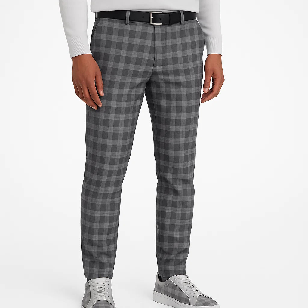 Męskie Spodnie w Kratę Slim Fit